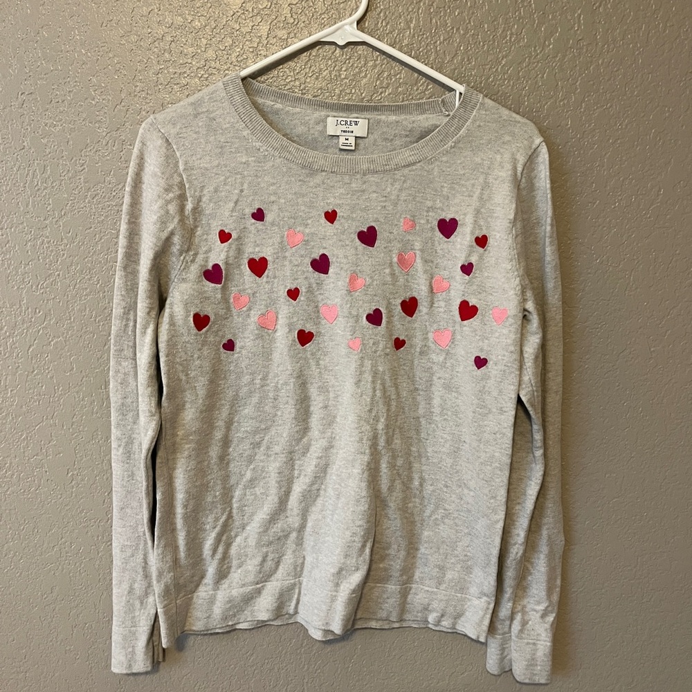 Grey J-Crew Sweater With Hearts